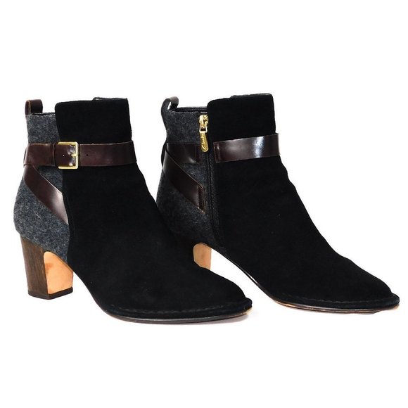 Clarks Cushion Plus "Spiced River" 2 Tone Suede/Felt Buckle Heel Ankle Boots - Picture 7 of 15
